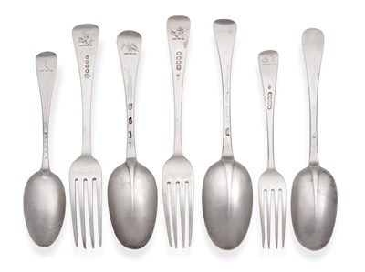 Lot 2239 - A Composite Part Service of George II and Later Silver Hanovarian Pattern Flatware, comprising; six