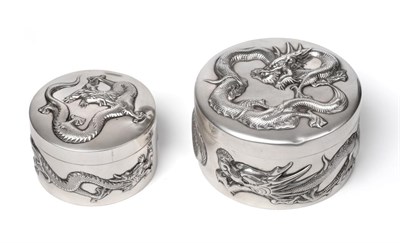 Lot 2242 - Two Chinese Export Silver Boxes, Wang Hing, early 20th century, both circular with lift off...