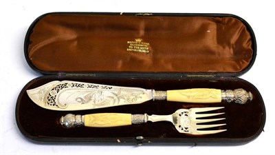 Lot 2254 - A Pair of Victorian Electroplated Fish Servers with Silver Mounts, Mappin & Webb, the mounts...