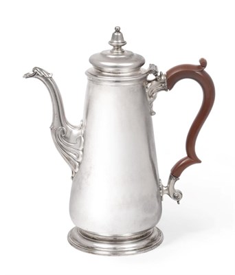 Lot 2258 - A George II Silver Coffee pot, marks indistinct, London circa 1750, plain tapering on spreading...