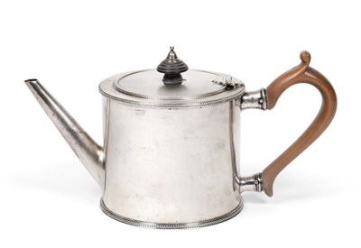 Lot 2259 - A George III Silver Drum Teapot, Charles Aldridge & Henry Green, London 1776, plain with bead...