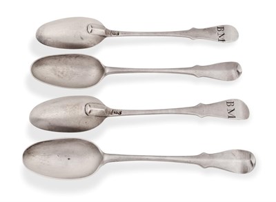 Lot 2285 - A Set of Four Scottish Provincial Silver Scots Fiddle Pattern Teaspoons, probably Robert Innes,...