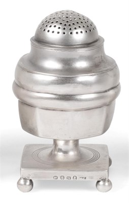 Lot 2287 - A George III Silver Pedestal Pounce Pot, maker's mark indistinct, London 1808, with domed...