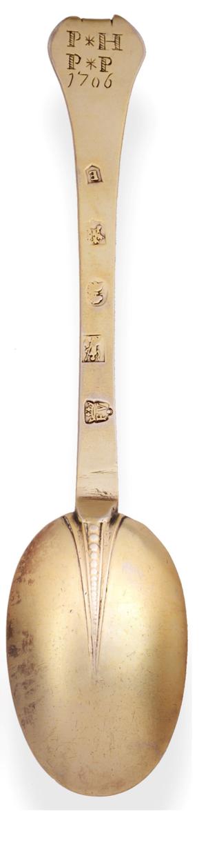 Lot 2305 - A Provincial Queen Anne Britannia Standard Silver-Gilt Trefid Spoon, Thomas Furlong, Exeter...