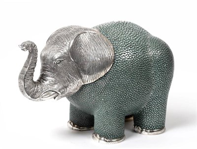 Lot 2319 - A Silver Mounted Shagreen Model of an Elephant, Lotus Arts de Vivre, of recent manufacture, stamped