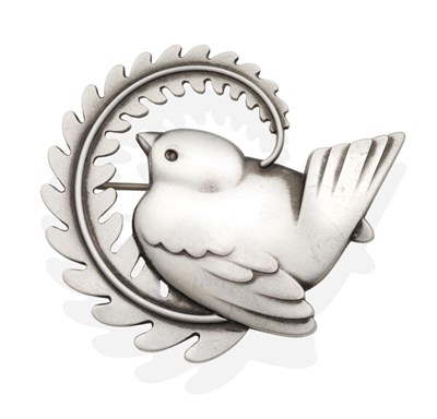 Lot 2031 - A Silver Georg Jensen Brooch, Designed by Arno Malinowski, model number 309, designed as a bird and