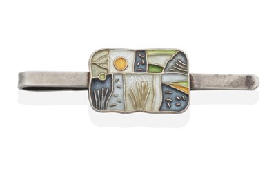 Lot 2043 - A Norwegian Enamel Tie Bar, by Aksel Holmsen, a rectangular plaque depicting an abstract...