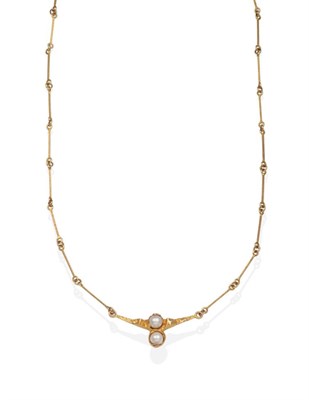 Lot 2045 - A 14 Carat Gold Cultured Pearl Necklace, Designed by Bjorn Weckstrom for Lapponia, two cultured...