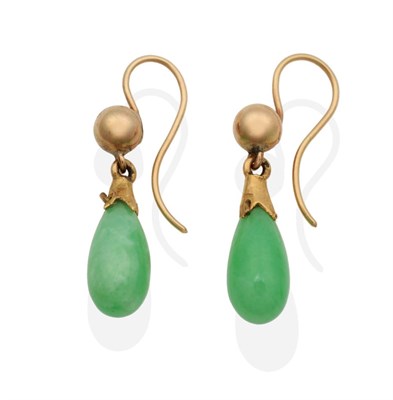 Lot 2060 - A Pair of Jade Drop Earrings, with hook fittings, drop length 2.2cm see illustration