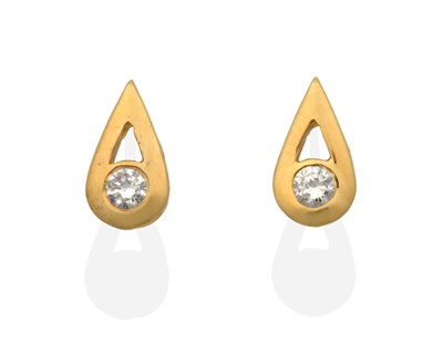 Lot 2100 - A Pair of 18 Carat Gold Solitaire Diamond Earrings, a round brilliant cut diamond inset to a...