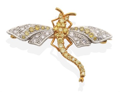 Lot 2112 - A Coloured Diamond Insect Brooch, set throughout with round brilliant cut white and yellow...