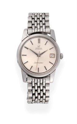 Lot 2160 - A Stainless Steel Automatic Calendar Centre Seconds Wristwatch, signed Omega, model: Seamaster,...