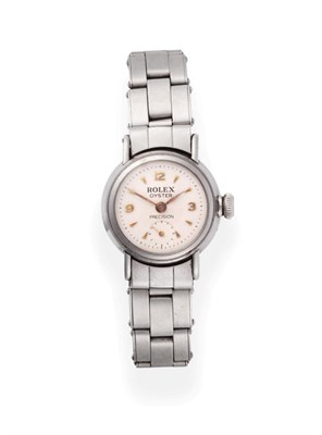 Lot 2162 - A Lady's Stainless Steel Wristwatch, signed Rolex, model: Oyster Precision, ref: 3724, circa...