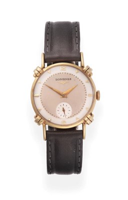 Lot 2168 - A 14k Gold Wristwatch, signed Longines, circa 1955, (calibre 22L) lever movement signed and...