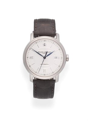 Lot 2175 - A Stainless Steel Automatic Calendar Centre Seconds Wristwatch, signed Baume & Mercier, Geneve,...