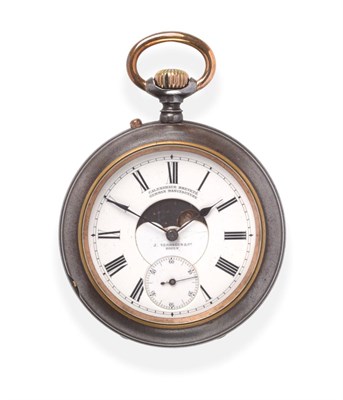 Lot 2179 - A Gun Metal Triple Calendar Double Dialled Pocket Watch with Moonphase Display, retailed by J...