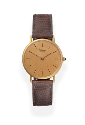 Lot 2186 - An 18ct Gold Wristwatch, signed Chopard, circa 1990, quartz movement, gold coloured dial with baton