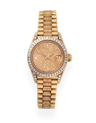 Lot 2191 - A Lady's 18ct Gold Automatic Calendar Centre Seconds Later Aftermarket Diamond Set Wristwatch,...