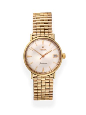 Lot 2195 - A Gold Plated Automatic Calendar Centre Seconds Wristwatch, signed Omega, model: Seamaster,...