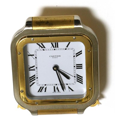 Lot 2199 - A Travelling Alarm Timepiece, signed Cartier, Paris, circa 1985, quartz movement, white dial...