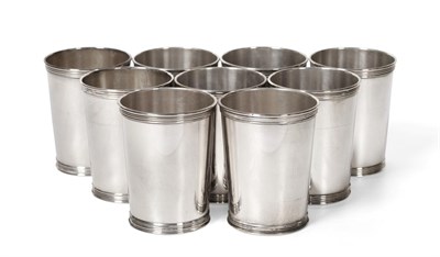 Lot 2206 - A Matched Set of Nine American Silver Julep Cups, marks of Benjamin Trees, Lexington, Kentucky, and