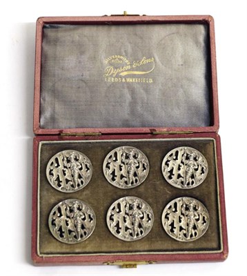 Lot 2210 - A Set of Six Edwardian Silver Buttons, William M Hayes, Birmingham 1902, pierced and decorated with