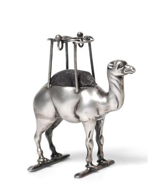 Lot 2221 - An Edwardian Silver Novelty Camel Pin Cushion, Adie & Lovekin Ltd, Birmingham 1906, 8cm high