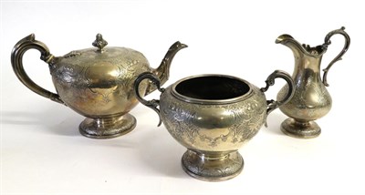 Lot 2236 - A Victorian Scottish Silver Three Piece Tea Service, maker's mark R.G, Edinburgh 1853, circular...