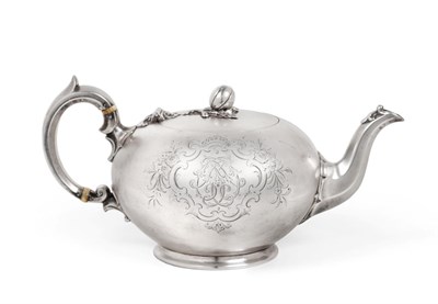 Lot 2245 - A Victorian Silver Teapot, Messrs Barnard, London 1851, squat circular on short circular foot...