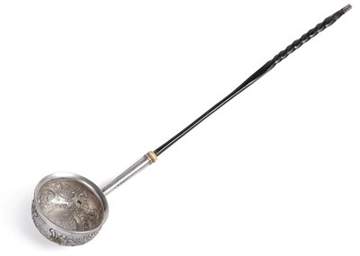 Lot 2256 - A George II Commemorative Silver Ladle, unmarked, circa 1757, the circular bowl chased with C...