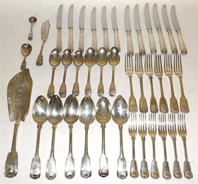 Lot 2273 - A Composite Service of George III/Victorian Silver Fiddle Thread and Shell Pattern Flatware,...