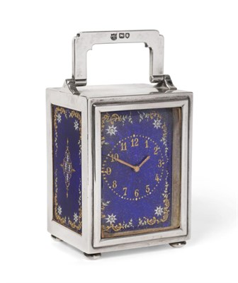 Lot 2288 - A Late Victorian Silver and Enamel Timepiece, Goldsmiths & Silversmiths, London 1898, the blue...