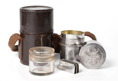 Lot 2292 - An Arts and Crafts Silver Travelling Communion Set or Oil Stock, Greenwood & Watts, London 1932, in