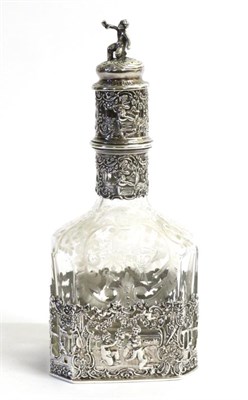 Lot 2303 - A Continental Silver Mounted Engraved Glass Decanter, stamped 'Sterling 930' and with French Weevil