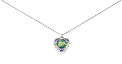 Lot 2002 - An Art Nouveau Silver and Enamel Pendant, on Chain, by Smith & Ewen, a central triskelion motif...