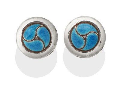 Lot 2008 - Two Art Nouveau Silver and Enamel Hat Pins, by Arthur Johnson Smith, each with a Triskelion...