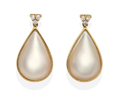 Lot 2064 - A Pair of 18 Carat Gold Diamond and Mabe Pearl Earrings, a cluster of three round brilliant cut...