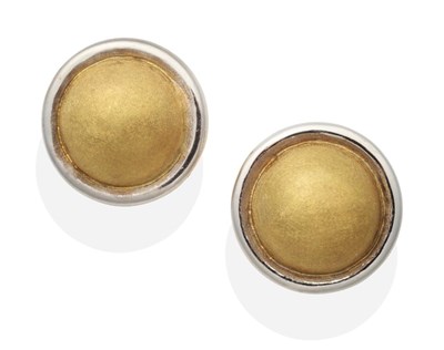 Lot 2083 - A Pair of Two Colour Domed Clip Earrings, a brushed polished yellow dome within a bright...