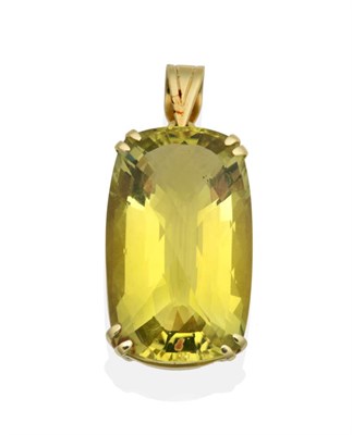 Lot 2104 - An 18 Carat Gold Citrine Pendant, a checkerboard octagonal cut citrine in a claw setting,...