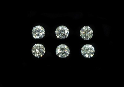 Lot 2170 - Six Loose Round Brilliant Cut Diamonds, estimated diamond weight 0.38-0.47 carat each...