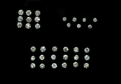 Lot 2173 - Thirty-Four Loose Round Brilliant Cut Diamonds, 9 of 0.12-0.13 carat each approximately; 18 of 0.09