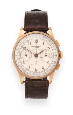 Lot 2186 - An 18ct Gold Chronograph Wristwatch, signed Chronographe Swiss, circa 1950, lever movement,...