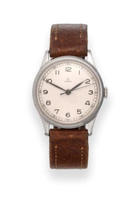 Lot 2194 - A Stainless Steel Centre Seconds Wristwatch, signed Omega, circa 1943, (calibre 30T2), lever...