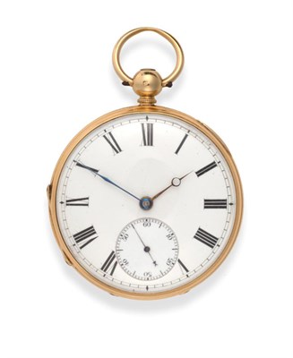 Lot 2198 - An 18ct Gold Open Faced Pocket Watch, 1881, lever movement, bimetallic balance, diamond...