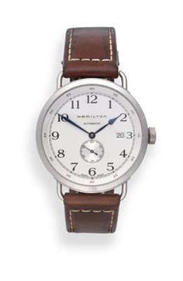 Lot 2200 - A Stainless Steel Automatic Calendar Wristwatch, signed Hamilton, model: Navy Pioneer, ref:...