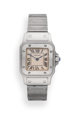 Lot 2205 - A Lady's Stainless Steel Wristwatch, signed Cartier, model: Santos, circa 2007, quartz...