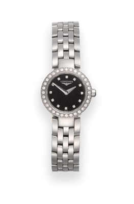 Lot 2206 - A Lady's Stainless Steel Diamond Set Wristwatch, signed Longines, model: DolceVita, ref:...