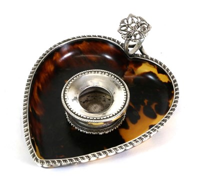 Lot 2238 - A Victorian Silver Mounted Heart-Shaped Tortoiseshell Chamberstick, William Comyns, London...