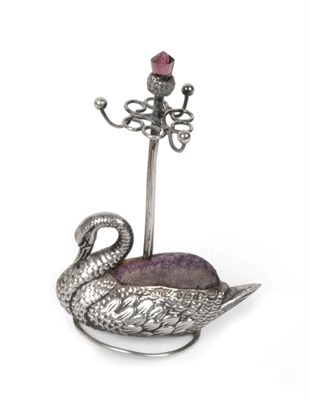 Lot 2243 - An Edwardian Silver Novelty Swan Pin Cushion, Adie & Lovekin, Birmingham 1908, with hat pin...