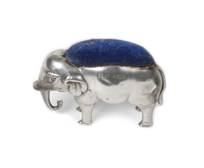 Lot 2246 - An Edwardian Silver Novelty Elephant Pin Cushion, Sydney & Co, Birmingham 1905, 5.5cm long